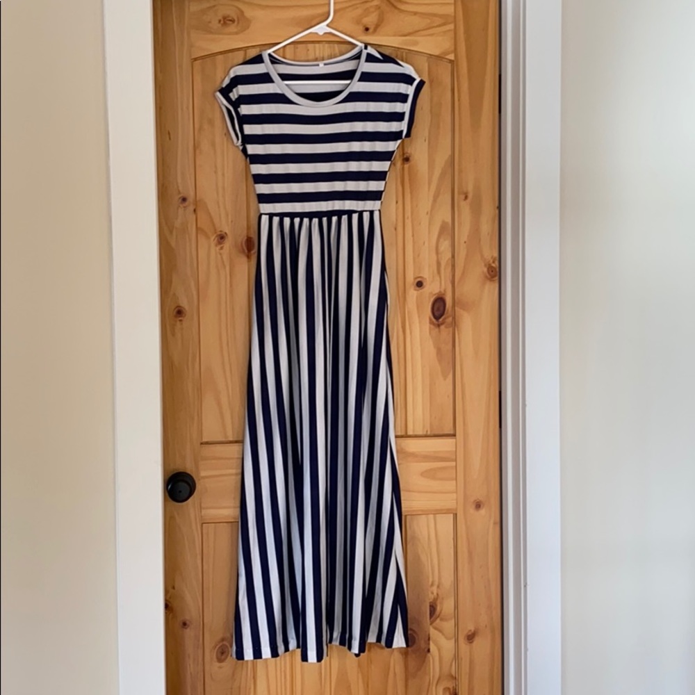 Navy and white striped dress